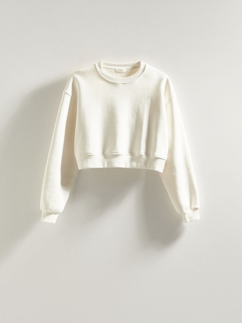 Cream Women's Reserved Cropped Cotton Rich Sweatshirts | 72854ZUOR