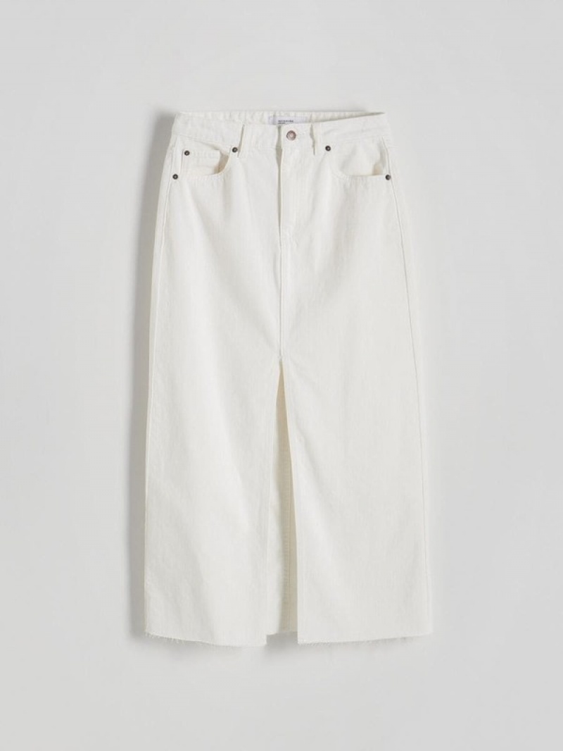 Cream Women's Reserved Denim Midi Skirts | 52896HFYR