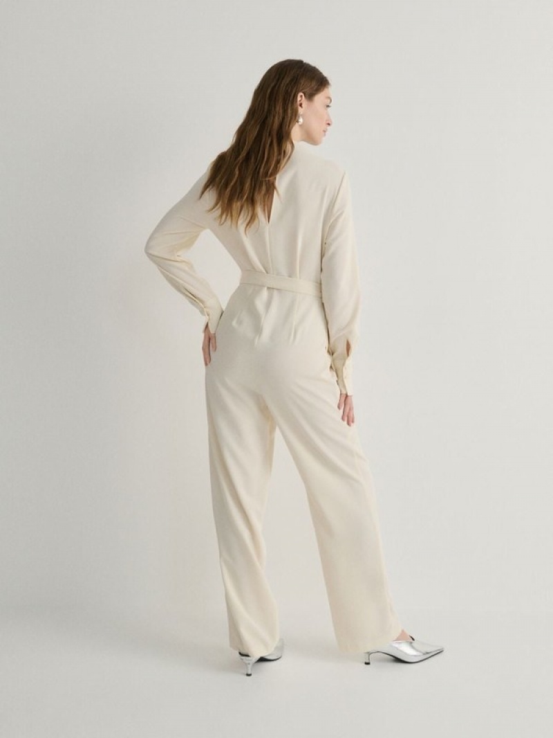 Cream Women's Reserved Jumpdrape Neck Trousers | 40671BQMK