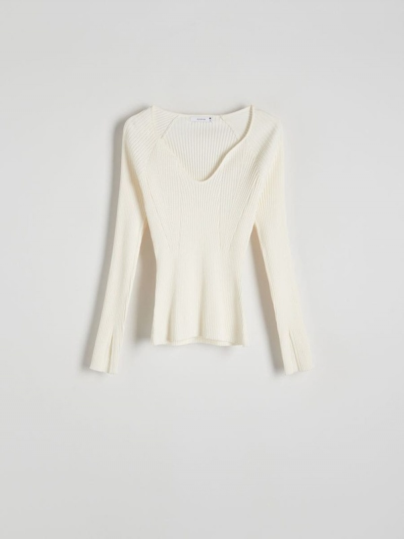 Cream Women's Reserved Jumperdeep V Neck Sweaters | 90586UHIP