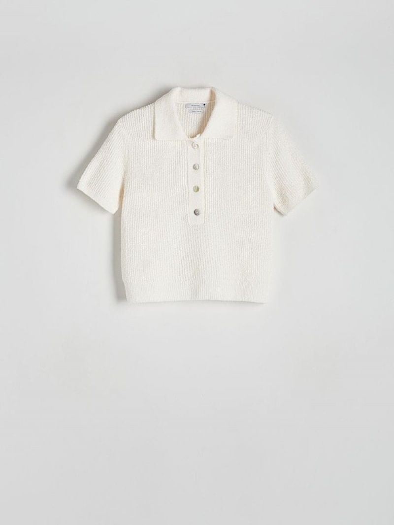 Cream Women's Reserved Polo Style Jersey Shirts | 47598KHGX