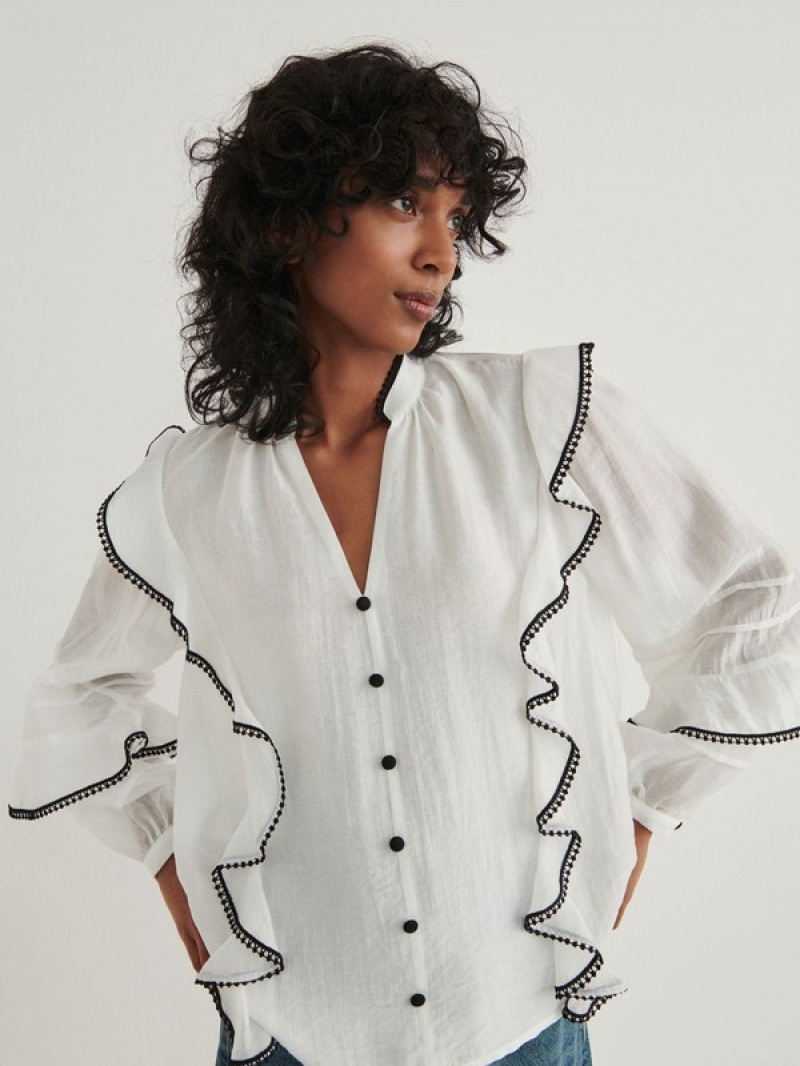 Cream Women's Reserved Ruffle Shirts | 71039AMDB