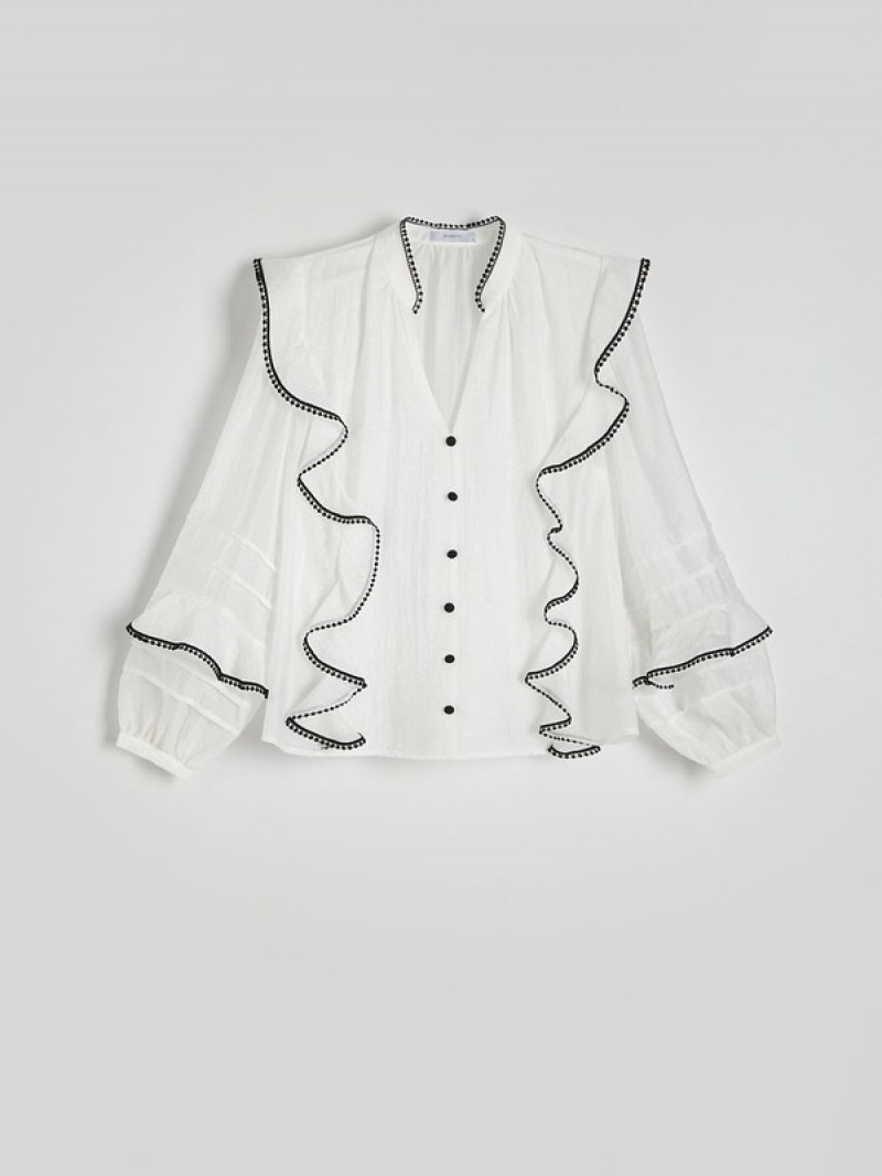 Cream Women's Reserved Ruffle Shirts | 71039AMDB