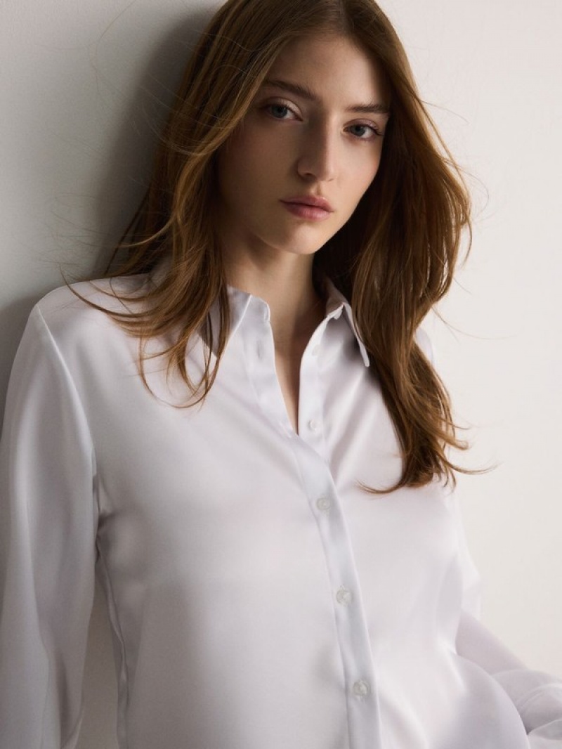 Cream Women's Reserved Satin Shirts | 98346IWXS