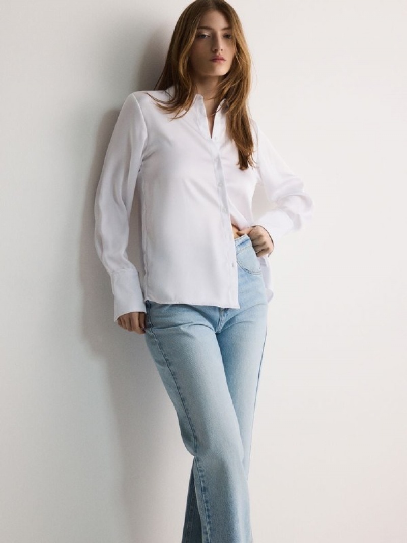 Cream Women's Reserved Satin Shirts | 98346IWXS