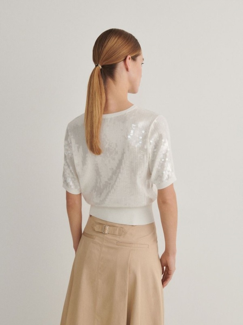 Cream Women's Reserved Sequin Sweaters | 57106PZOC