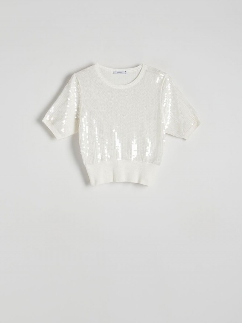 Cream Women's Reserved Sequin Sweaters | 57106PZOC