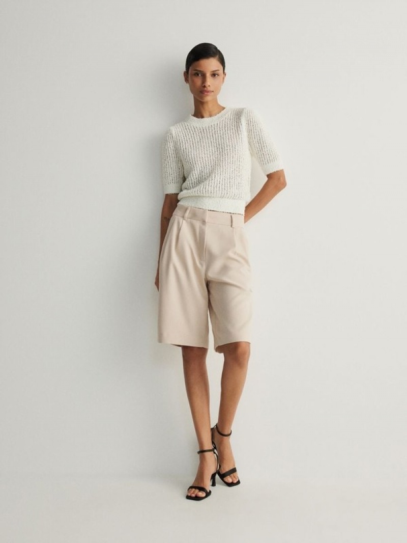 Cream Women's Reserved Structural Knit Sweaters | 29468IHEO