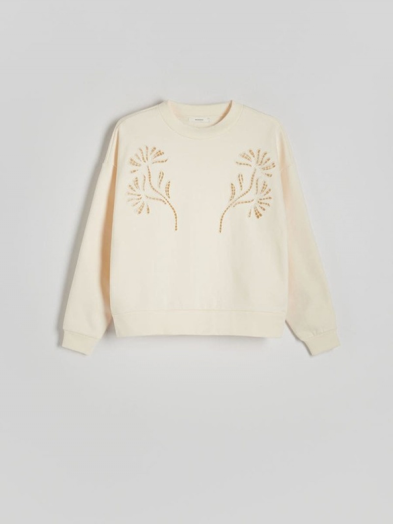 Cream Women's Reserved Sweatembroidery Detailing Sweatshirts | 65824JEGX