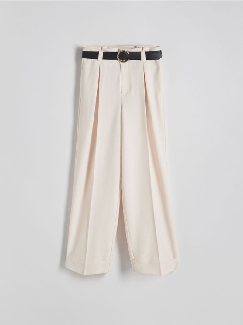 Cream Women's Reserved Tie Waist Trousers | 05192FPGT