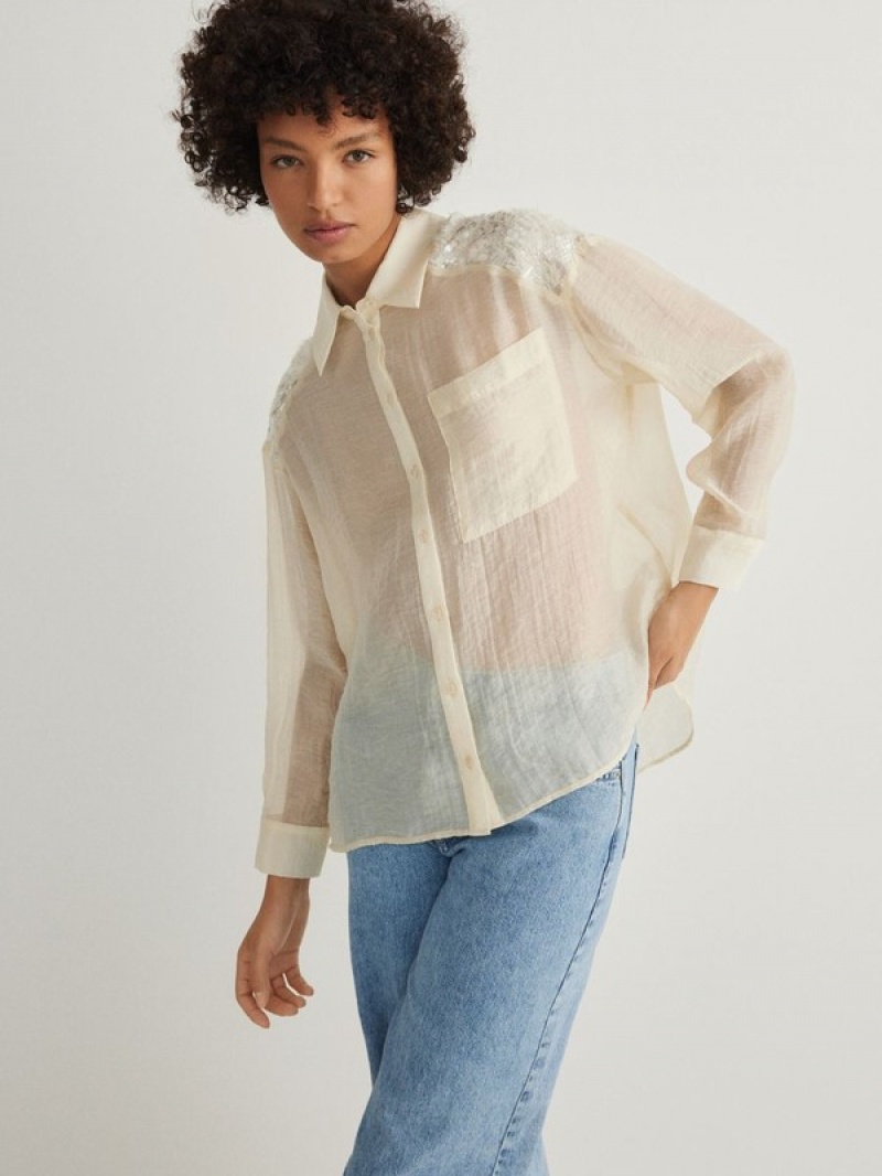 Cream Women's Reserved Viscose Shirts | 90651WKIH