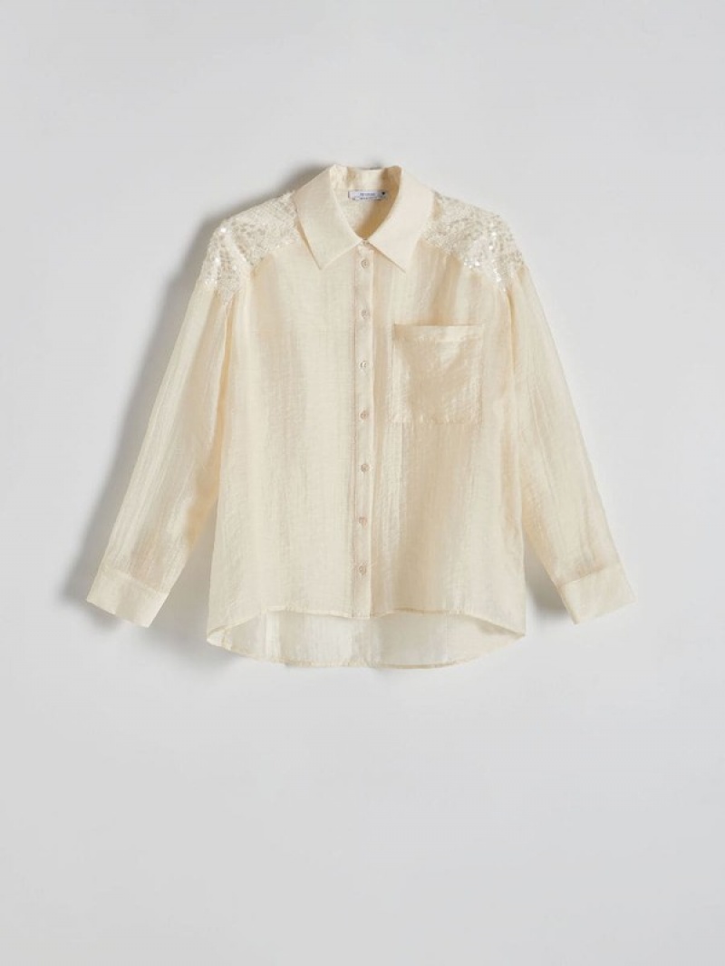 Cream Women's Reserved Viscose Shirts | 90651WKIH