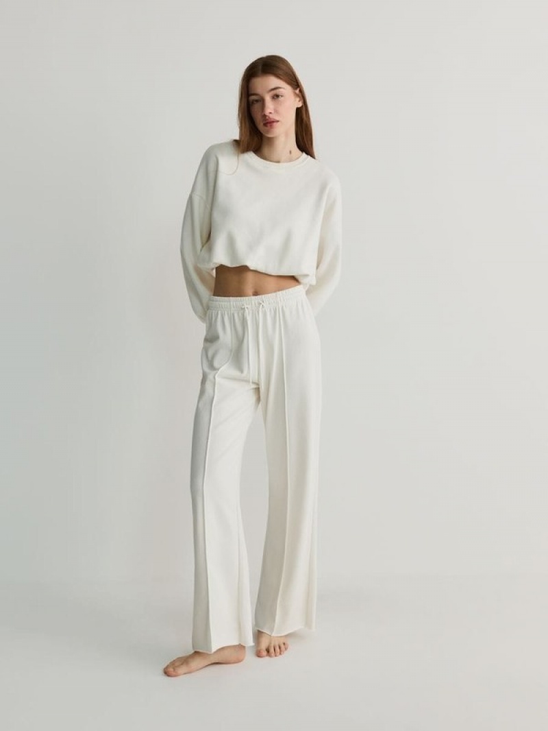 Cream Women's Reserved Wide Leg Trousers | 65237OEQD