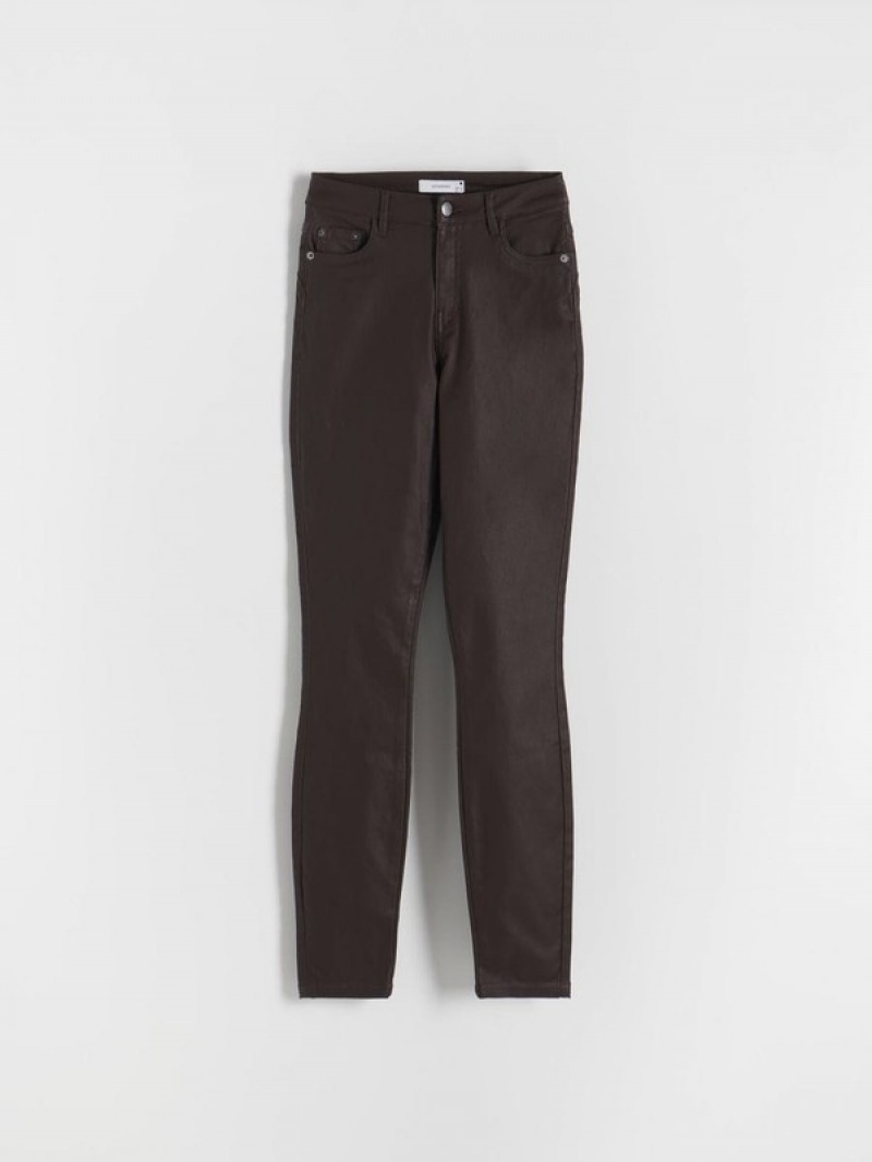 Dark Brown Women's Reserved Waxed Push Up Trousers | 63472IZNT