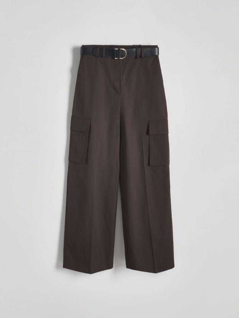 Dark Brown Women's Reserved Wide Leg With Trousers | 91308ZATL