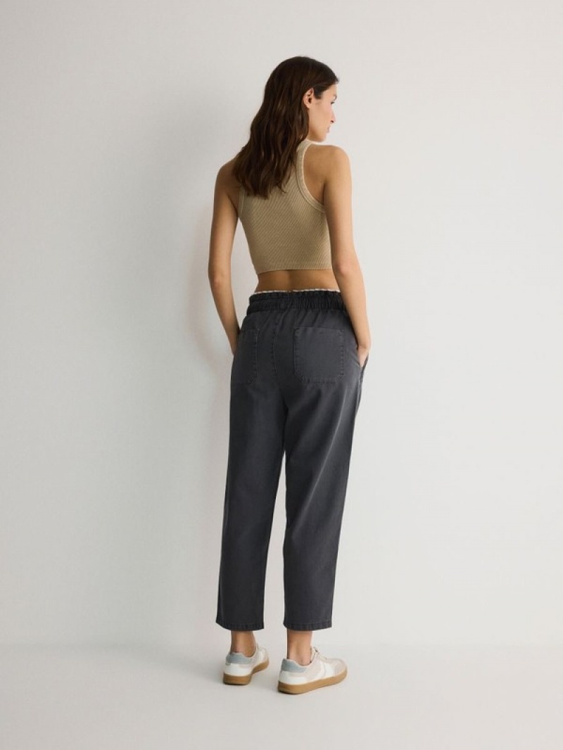 Dark Grey Women's Reserved Cotton Joggers Trousers | 97813DCKP