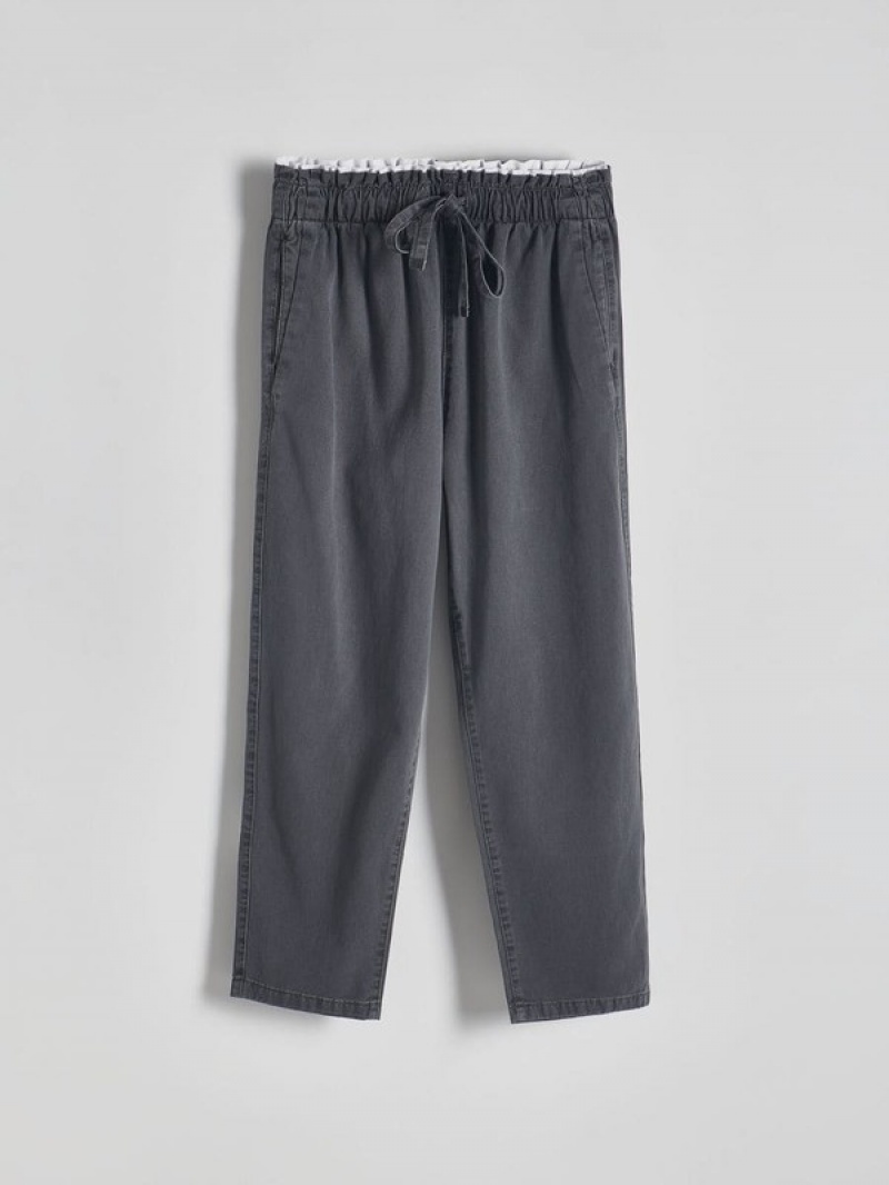 Dark Grey Women's Reserved Cotton Joggers Trousers | 97813DCKP