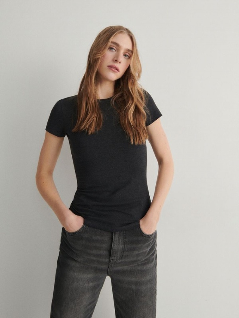 Dark Grey Women's Reserved Cotton T-shirts | 16089JEWA