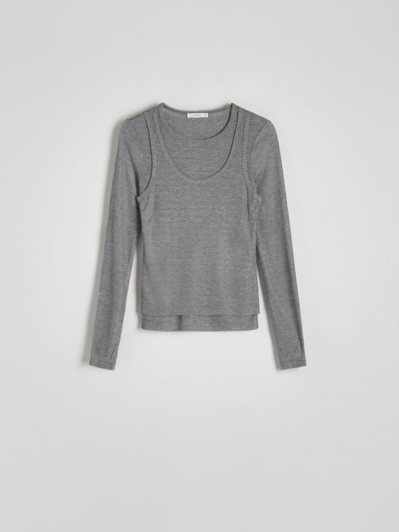 Dark Grey Women's Reserved Double-layered Top Shirts | 76125XEYA