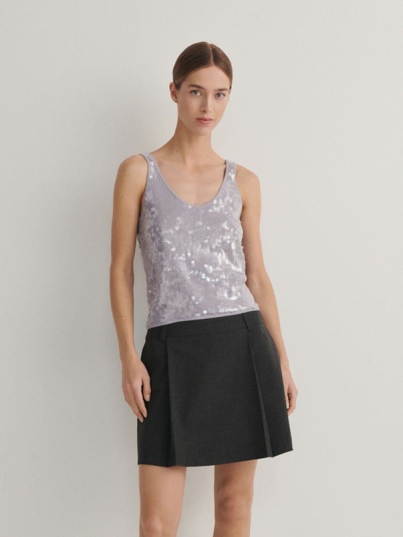 Dark Grey Women's Reserved Miniwool Blend Skirts | 32489PQXT