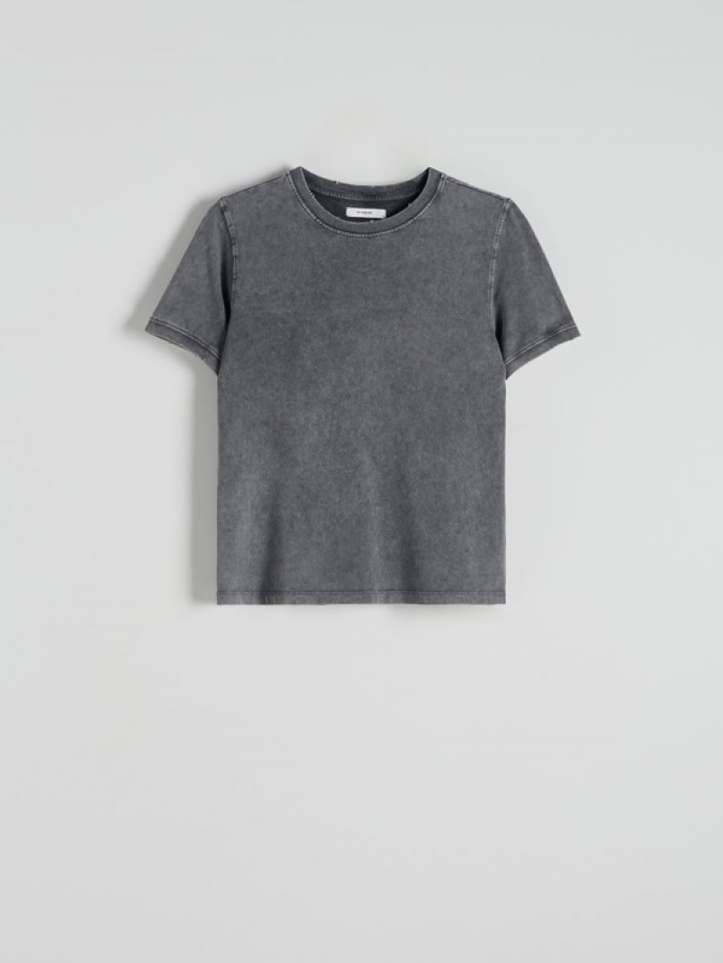 Dark Grey Women's Reserved T-wash Effect T-shirts | 43098WKVT