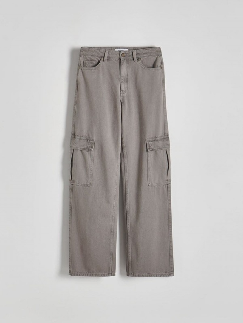 Dark Grey Women's Reserved Wide Leg Cargo Jeans | 38067PUFV