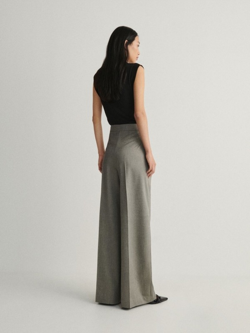 Dark Grey Women's Reserved Wide Leg Trousers | 28059QLYJ