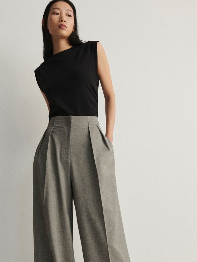 Dark Grey Women's Reserved Wide Leg Trousers | 28059QLYJ