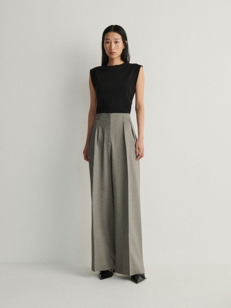 Dark Grey Women\'s Reserved Wide Leg Trousers | 28059QLYJ