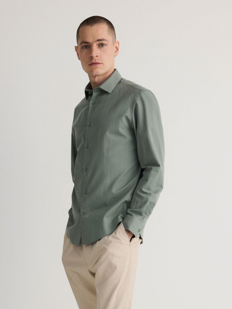 Green Men's Reserved Regular Fit Cotton Rich Shirts | 41983PFBY