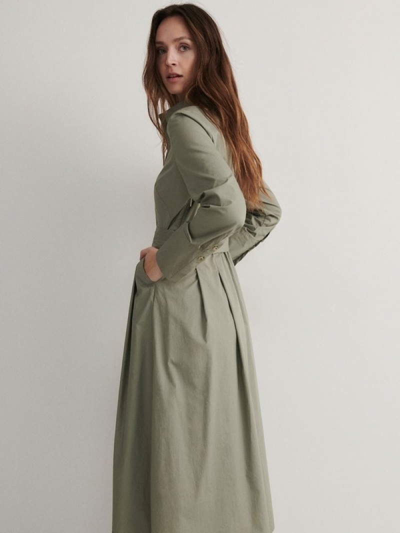 Green Women's Reserved Cotton Maxi Dress | 13496QBSV