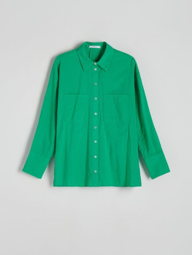 Green Women's Reserved Cotton Shirts | 92860TPQB