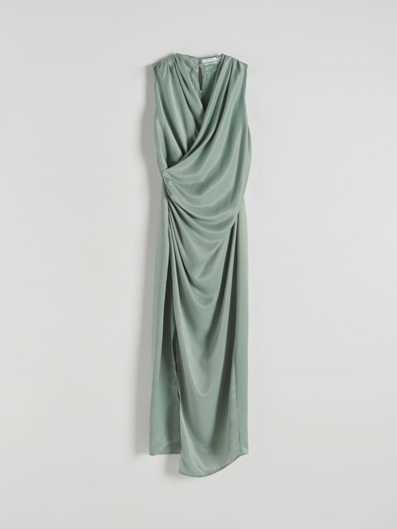 Green Women's Reserved Gathered Dress | 64908ZFWB