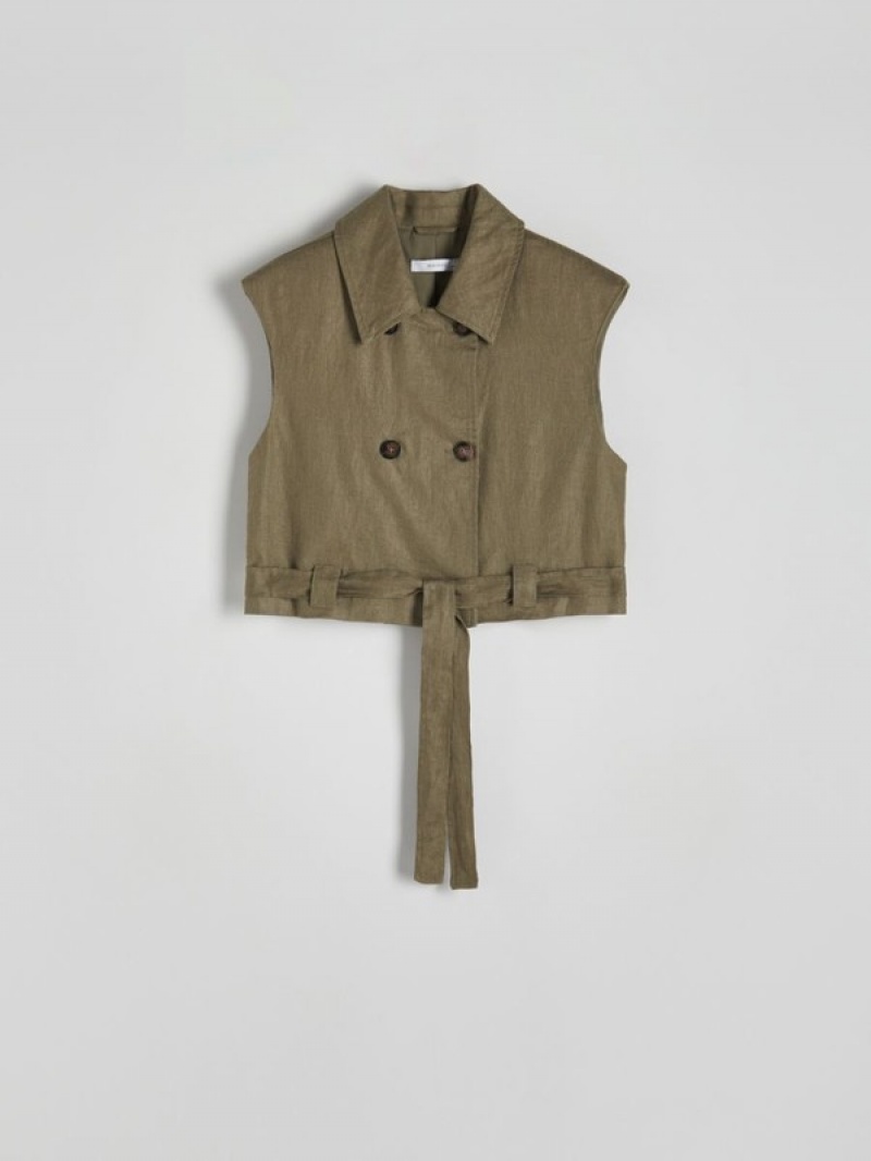 Green Women's Reserved Linen Rich Cropped Vest | 38074RAEY