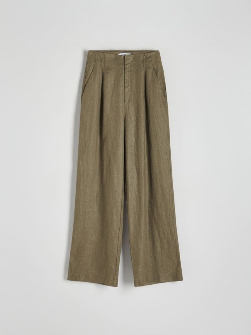 Green Women's Reserved Linen Trousers | 01295HZLD