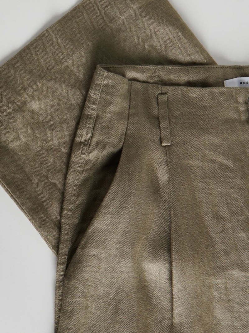 Green Women's Reserved Linen Trousers | 01295HZLD