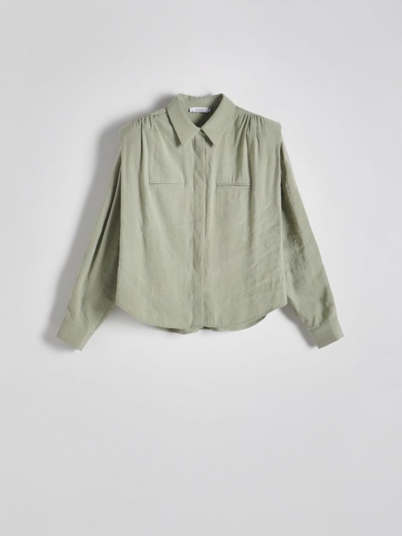 Green Women's Reserved Modal Rich Shirts | 45137ZVFA