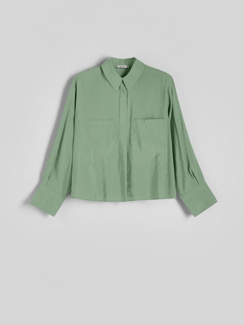 Green Women's Reserved Modal Rich Shirts | 16289TOAS