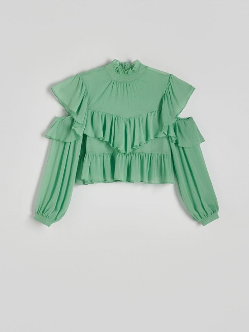 Green Women's Reserved Ruffle Shirts | 97103RVZP