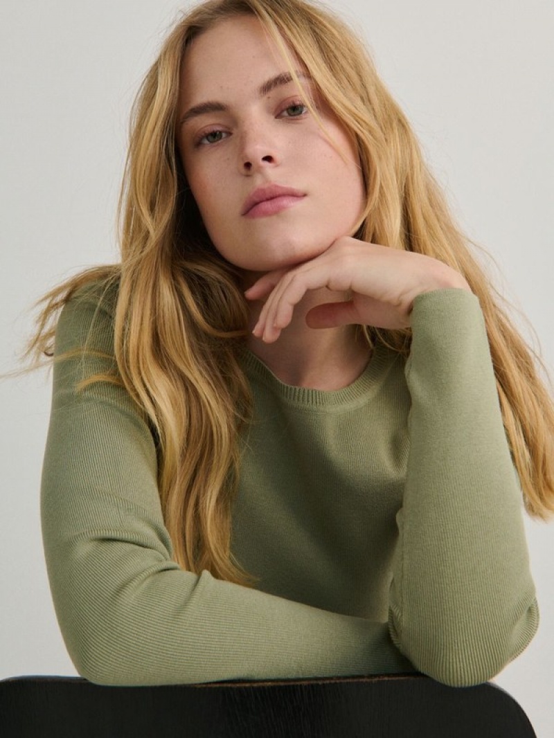 Green Women's Reserved Slim Fit Sweaters | 70932XWSC