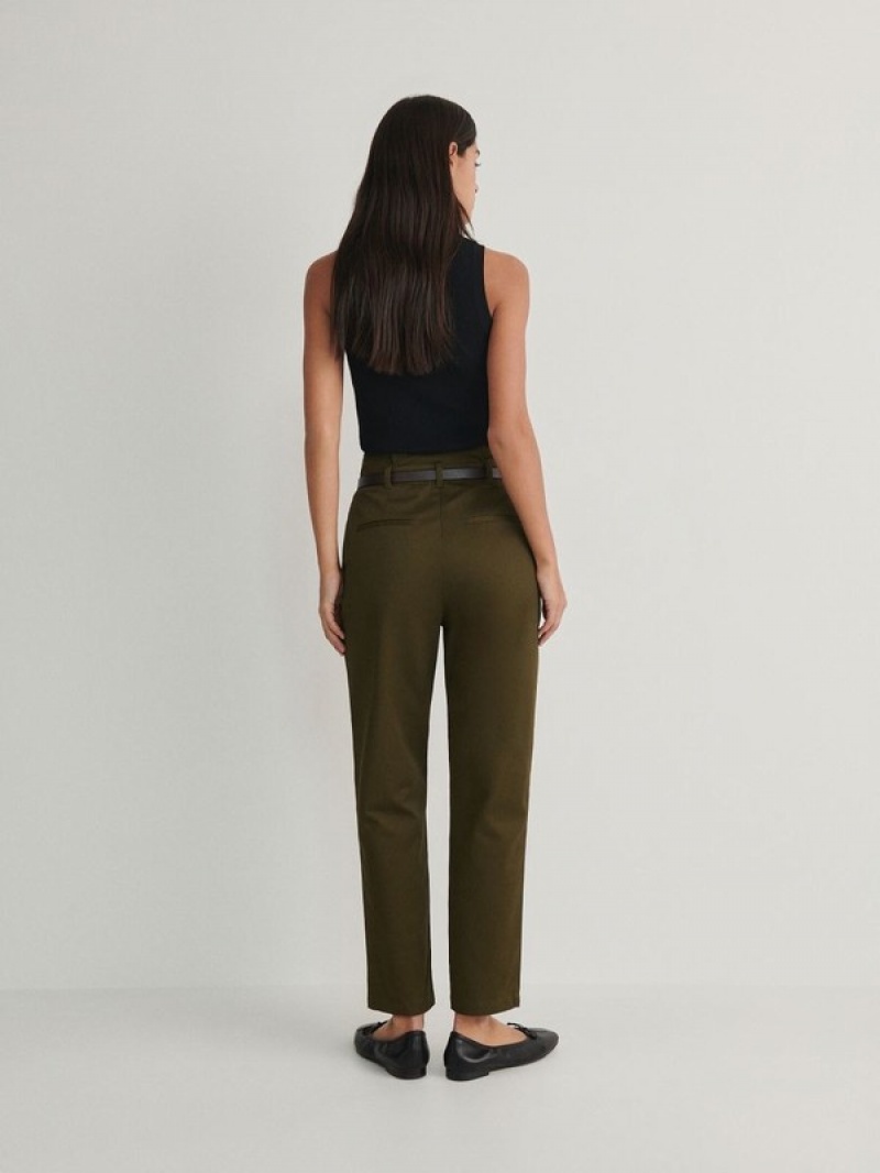 Green Women's Reserved Tie Waist Trousers | 74360UAPI