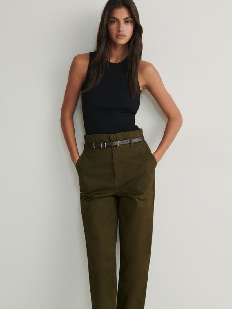 Green Women's Reserved Tie Waist Trousers | 74360UAPI