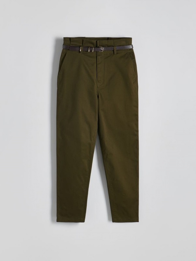 Green Women's Reserved Tie Waist Trousers | 74360UAPI