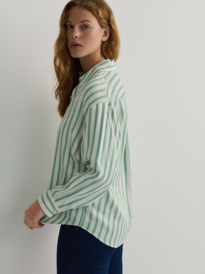 Green Women's Reserved Viscose Shirts | 81573TIKJ