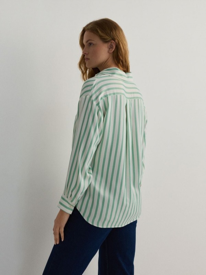 Green Women's Reserved Viscose Shirts | 81573TIKJ