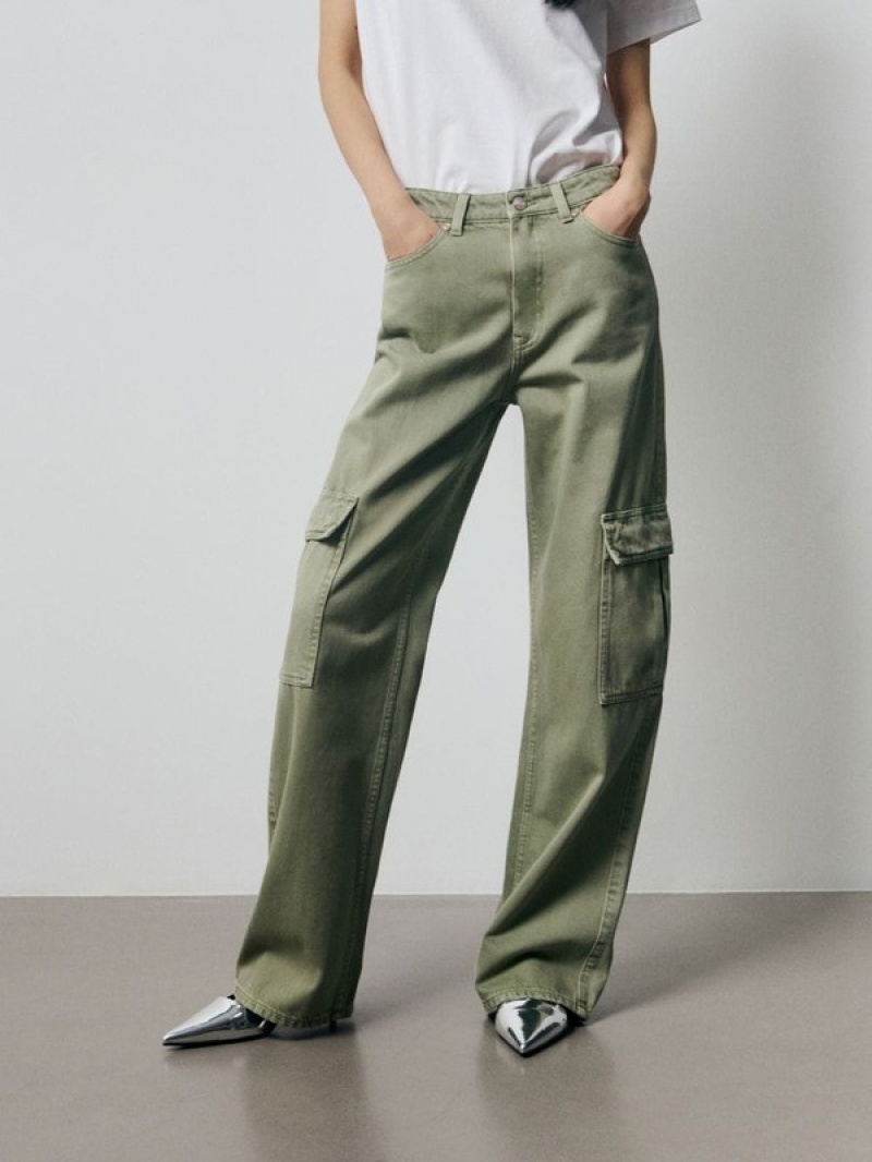 Green Women's Reserved Wide Leg Cargo Jeans | 46105ZBCA