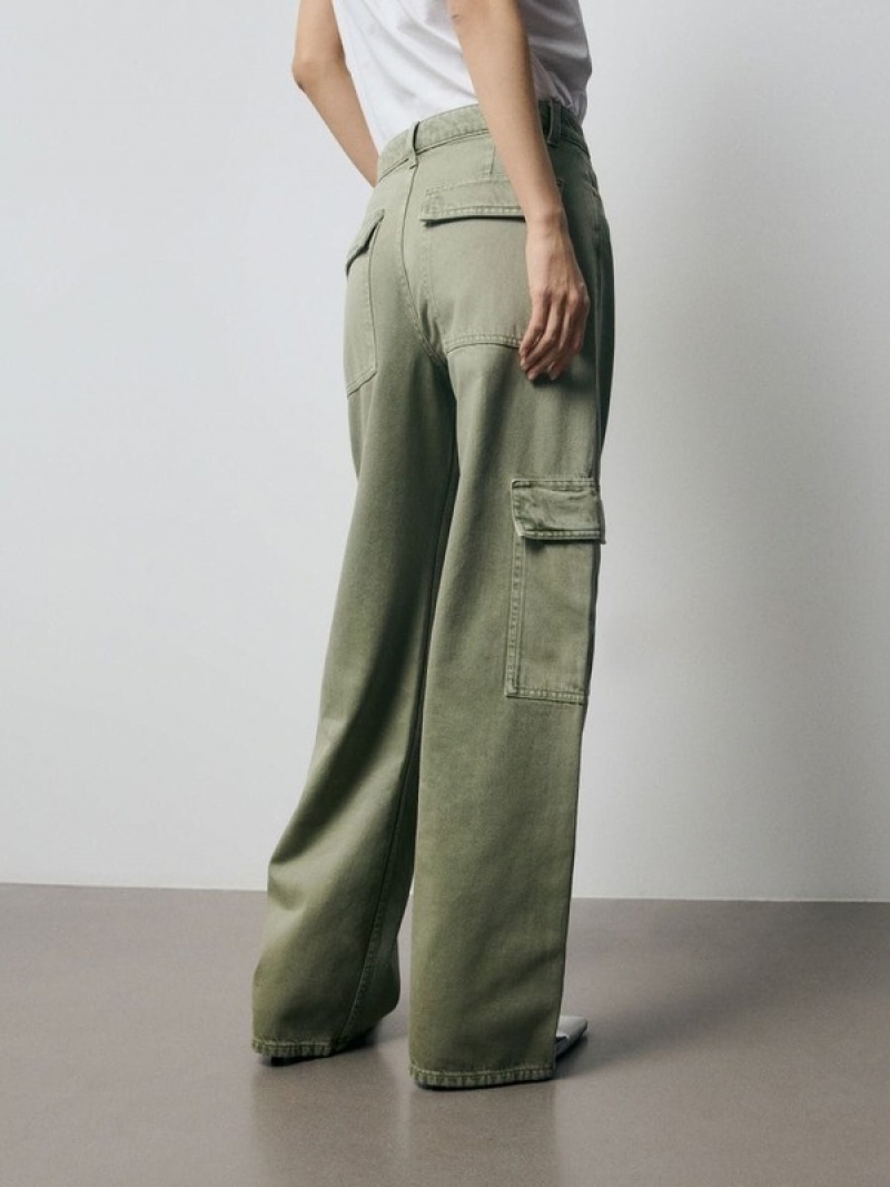 Green Women's Reserved Wide Leg Cargo Jeans | 46105ZBCA