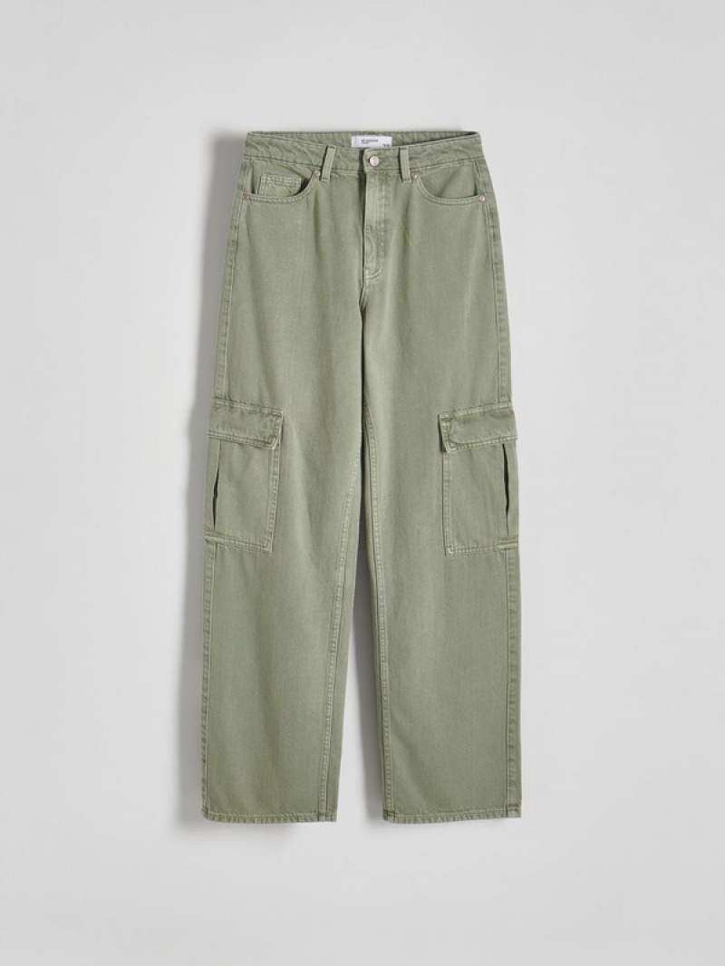 Green Women's Reserved Wide Leg Cargo Jeans | 46105ZBCA