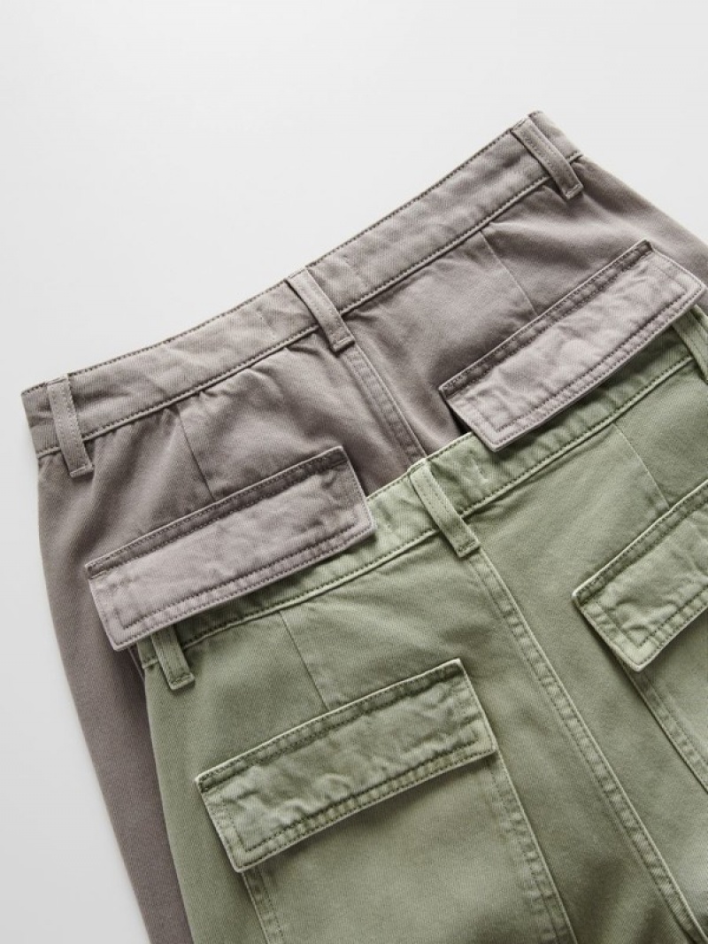 Green Women's Reserved Wide Leg Cargo Jeans | 46105ZBCA