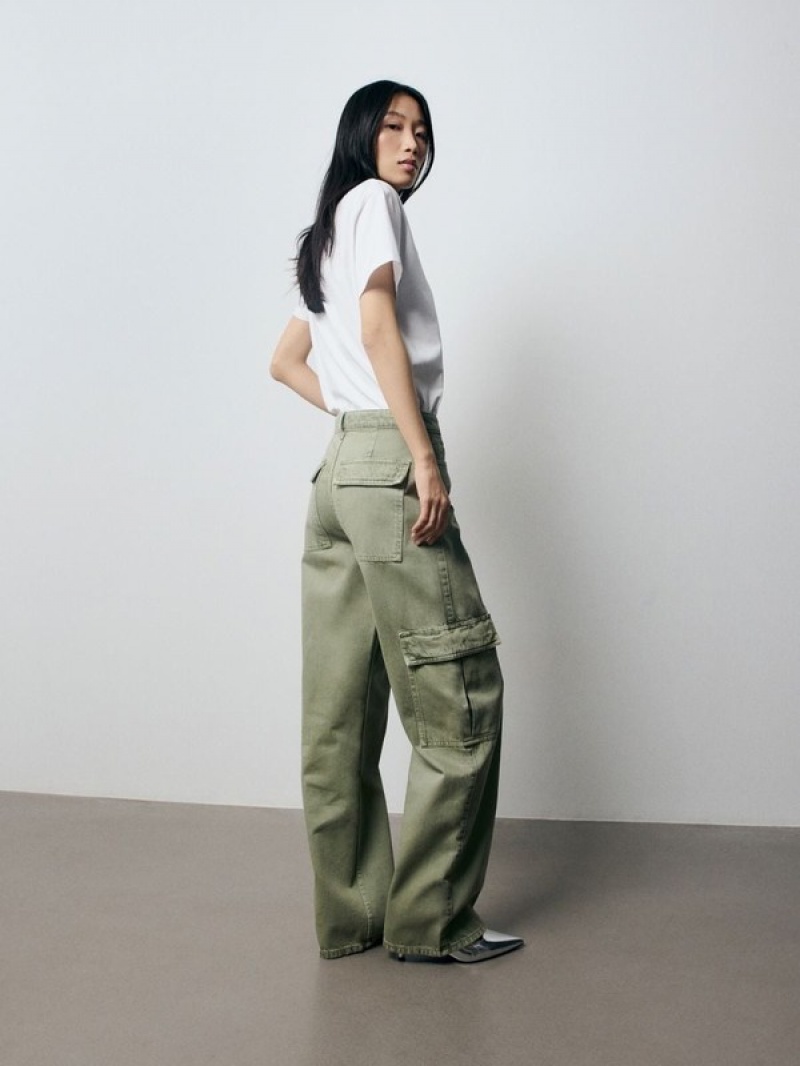 Green Women's Reserved Wide Leg Cargo Jeans | 89172LPRU